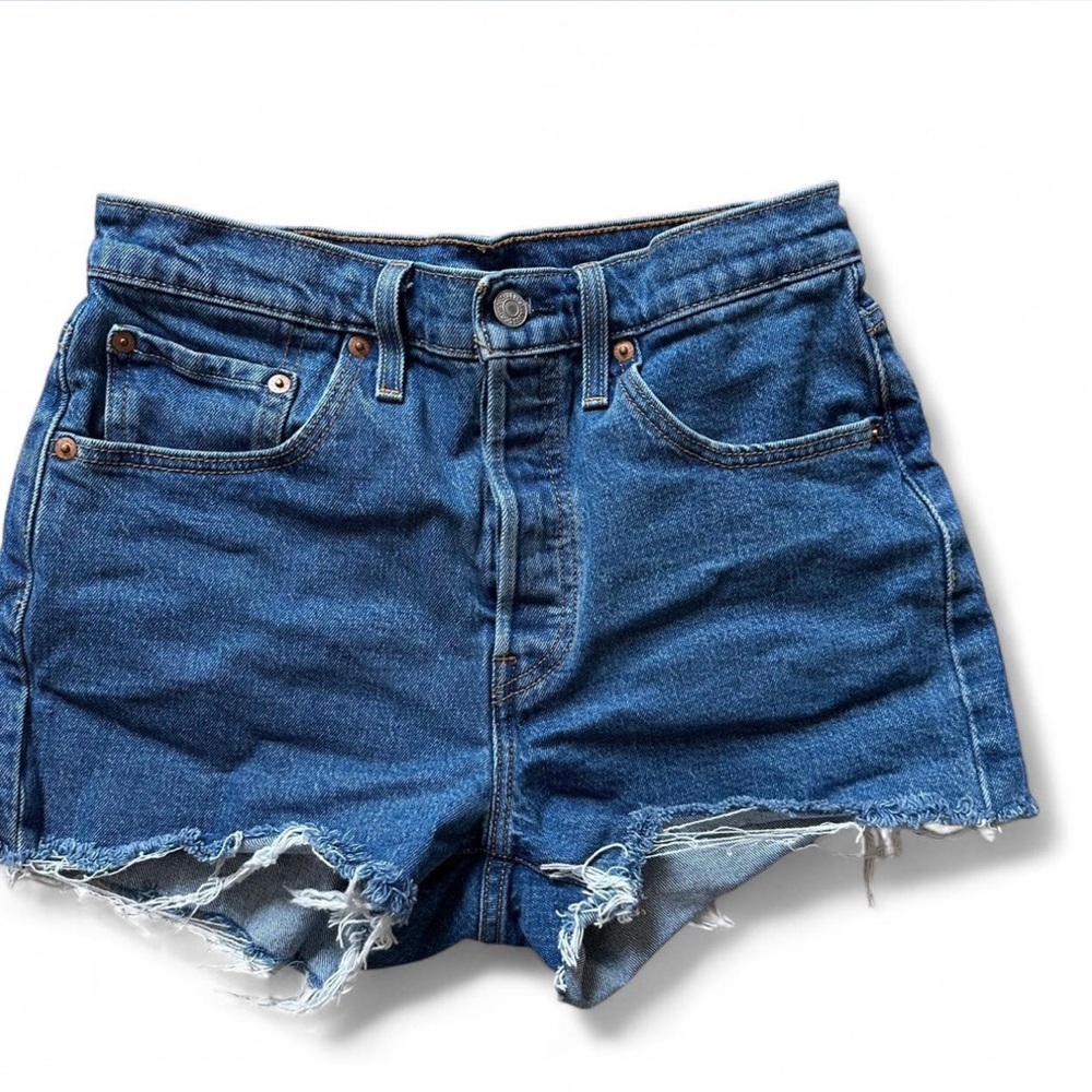 Levi’s Jean Shorts Size 28 High Waisted Denim Button Up Distressed